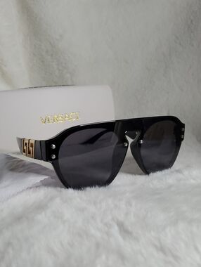 Versa Black Shield Sunglasses with Gold Temple Detail